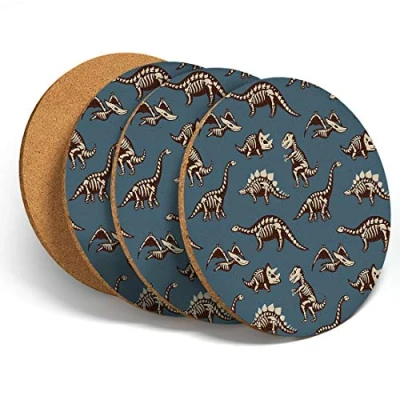 Image of 4 Set Dinosaurs Bones Jurassic Coasters Kitchen Drinks Coaster #14401