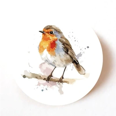Image of stika.co Pack of 24, 72, 240 Robin Watercolour Christmas Stickers Festive Bird Paper Labels for Cards, Gift Tags &amp; Holiday Crafts (72)
