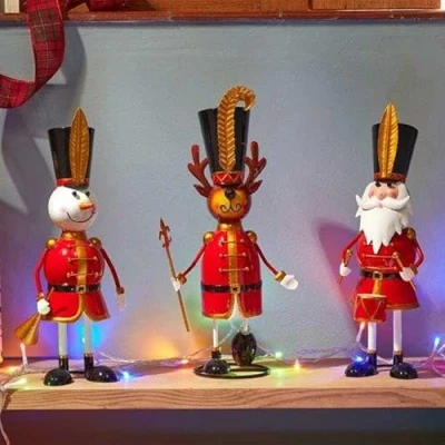 Image of Marco Paul 3 Metal Christmas Ornaments Santa, Snowman and Reindeer Large 20cm Festive Decorations for Table