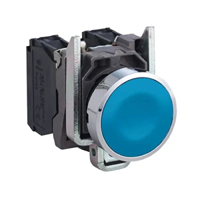 Image of Schneider Electric Harmony XB4 Push Button Switch, Metal, Spring Return, 1NO, 22mm Mount, Unmarked, Flush Operator Profile, XB4BA61, Blue