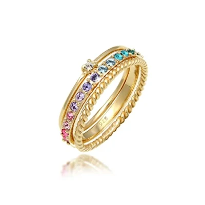 Image of Elli Ring Ladies Set Multi Colour Sparkling with crystals Colourful in 925 sterling silver gold plated