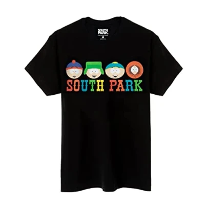 Image of South Park T Shirt for Men Adults Characters Eric Kenny Stan Kyle Short Sleeve Black Top Animated Comedy Series Merchandise