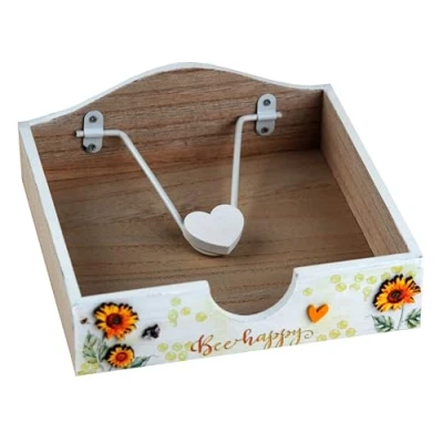 Image of Bee Happy Sunflower Wooden Napkin Holder Organiser Heart Weight Summer Floral