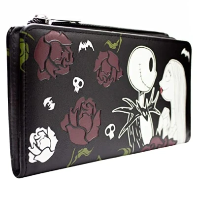 Image of The Nightmare Before Christmas Jack and Sally We&#039;re Simply Meant to Be Black Coin Card Clutch Purse