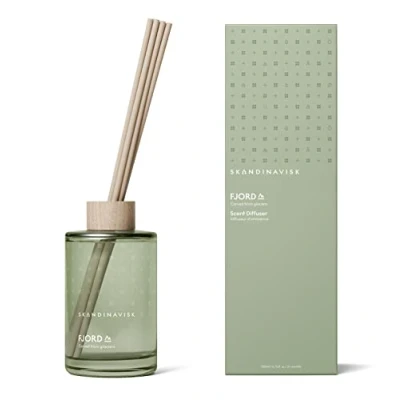 Image of Skandinavisk FJORD Reed Diffuser with 8 Reeds. Lasts +3 Months. Fragrance Notes: Apple and Pear Blossom, Orchard Fruits Redcurrants. 200 ml
