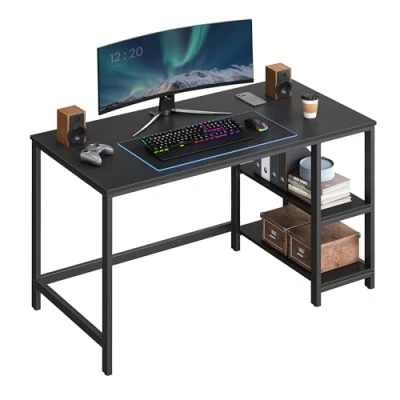 Image of VASAGLE Computer Desk, Writing Desk with 2 Shelves on Left or Right, Work Table for Office Living Room, Steel Frame, Industrial, Ebony Black LWD047B16