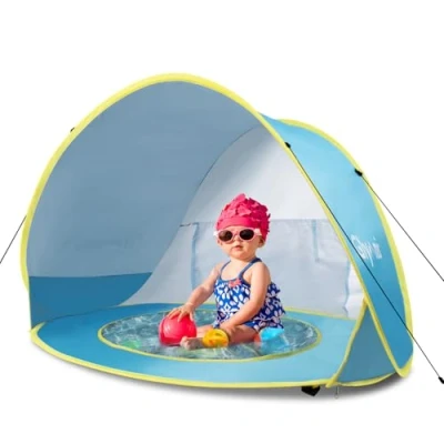 Image of Glymnis Pop Up Baby Beach Tent, Portable UV Protection Tent for Babies, Lightweight Sun Shade with Pool, Beach, Garden, Picnic