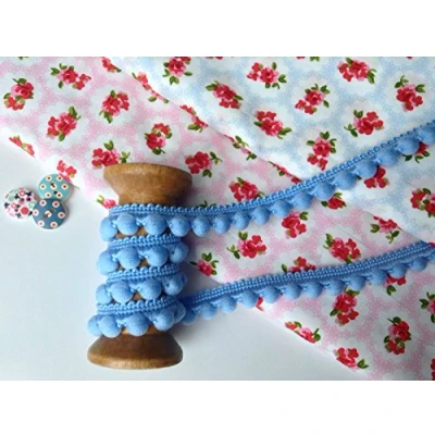Image of Pearl POM BOBBLE TRIM PomPoms *Size MINI 10mm (0.4&quot;) *1m 26 colours (per meter) (Sky Blue)