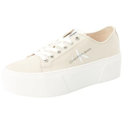 Image of Calvin Klein Jeans Flatform Cupsole Trainers, Women&#039;s, Size: 6.5, Whisper pink/bright white Cotton