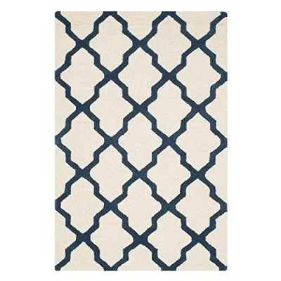 Image of SAFAVIEH Trellis Rug for Living Room, Dining Bedroom Cambridge Collection, Short Pile, in Ivory and Navy, 122 X 183 cm