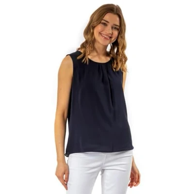 Image of Roman Womens Lace Back Pleat Detail Chiffon Top Navy Size 10 UK