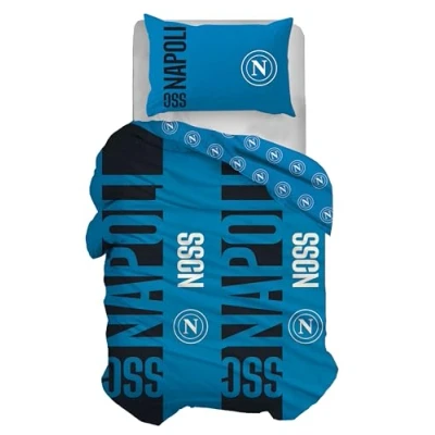 Image of hermet SSC Napoli Cotton Single Duvet Cover Set, Bag + Pillowcase, 100% Cotton, Official Product, (Does Not Contain Fitted Sheet)