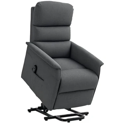 Image of HOMCOM Power Lift Recliner Armchair, Electric Chair for Elderly, Fabric Riser and Reclining with Remote Control, Side Pockets, Extended Footrest, Living Room, Dark Grey
