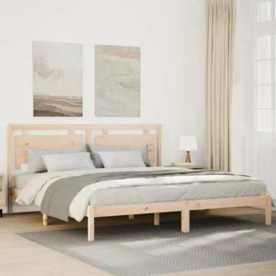 Image of vidaXL Solid Wood Bed, Extra Long Bed without Mattress, Frame with Slatted Headboard, Wooden Double for Bedroom, 200 x 220 cm