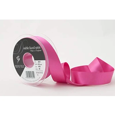Image of Berisfords Double FACE Poly Satin Ribbon, Fuchsia, 25 mm