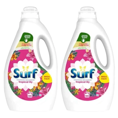 Image of Surf Concentrated Liquid Detergent Long Lasting Fragrance Brilliantly Clean and Made with Natural Essential Oil Tropical Lily Mega Pack 2.7 Litre, 100 Washes (Buy 2)