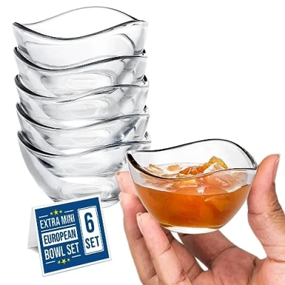 Image of CRYSTALIA Mini Glass Bowls Set of 6 Dip 66cc Lead Free, Prep Bowls, Jam Bowl Serving Sauce Dishes Snack Starter Dish