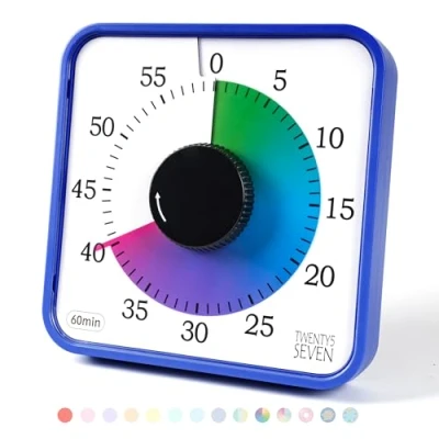Image of Visual Timer 7.5 inch, 60 Minute 1 Hour Countdown for Kids Classroom Teaching Tool Home Office Meeting, Mechanical Clock Exam Time Management Magnetic, Colorful and Navy Blue