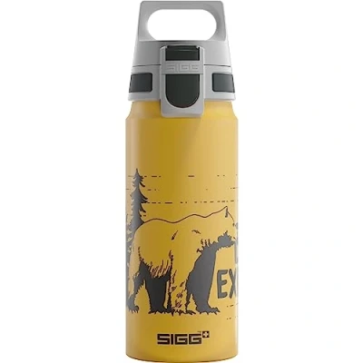 Image of SIGG Aluminium Kids Water Bottle WMB ONE Brave Bear Suitable For Carbonated Beverages Leakproof Lightweight BPA Free Climate Neutral Certified Yellow 0.6L