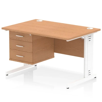 Image of Impulse 1200x800 Desk Oak White Leg with 1x3 Drawer Fixed Pedestal