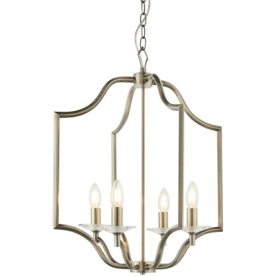 Image of Lainey 4 Light Ceiling Pendant Antique Brass Plate &amp; Clear Crystal Glass, E14