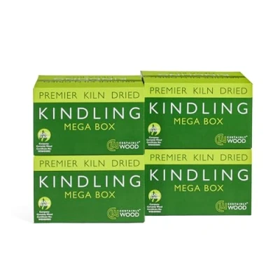 Image of Certainly Wood Kiln Dried British Kindling Mega Box Natural Firelighters For Woodburning Stove, Log Burner, Open Fire Pit, Camping BBQ Pizza Oven. Starters 40KG (4 Boxes)