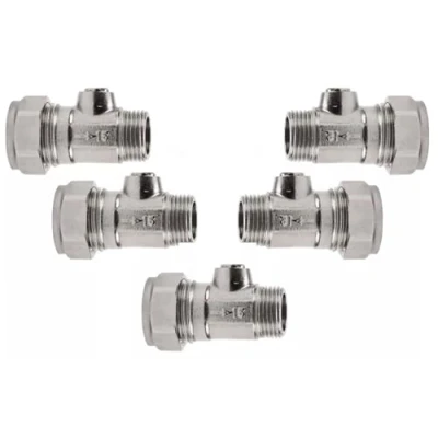 Image of TC Chrome 15mm Isolation Valve Bolofix x 3/8&quot; Male Iron Flat Faced Slotted Isolating for Flexible Tap Connector Hose Pipes Pack of 5