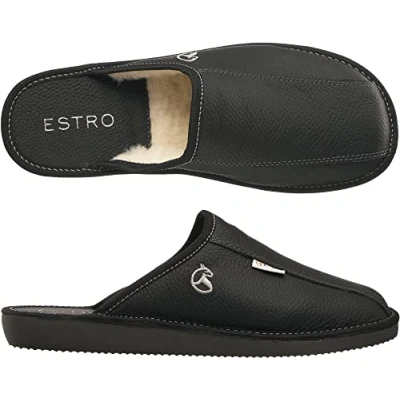 Image of ESTRO Mens Slippers Men House Shoes Leather Home Mule Men&#039;s Slipper Memory Sole Frost (8 UK, Onyx Wool)