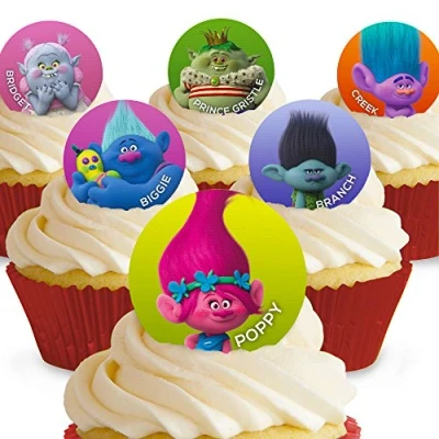 Image of 12 x PRE CUT Trolls Edible Cake Toppers