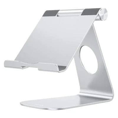 Image of OMOTON Aluminum Tablet Stand, Adjustable &amp; Durable Holder, Desktop Stand Compatible with iPad 10.9/10.2, Pro 13/12.9/11, Air 6/5/Mini, Samsung and More Up to 13 inch, Silver