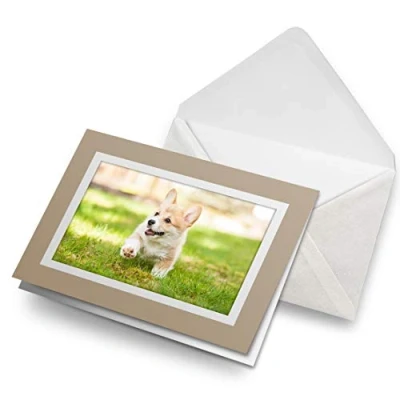 Image of Greeting Cards Biege (Insert) Pembroke Welsh Corgi Puppy Dog Blank Greetings Card Birthday Kids Party Boys Girls #12647