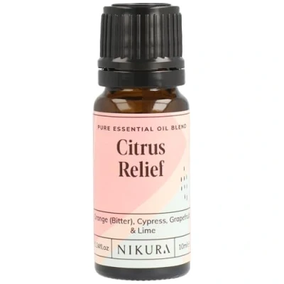 Image of Nikura Citrus Relief Essential Oil Blend 10ml Made from Orange, Cypress, Grapefruit, Lime for Aromatherapy, Diffusers, Soap Making, Candle Making Vegan &amp; UK