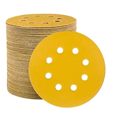Image of STEBRUAM 100pcs 125mm sanding discs, discs pads for Random Orbital Sander and All Oscillating Tools, yellow Hook Loop 240 Grit 8 Hole 5 Inch Round