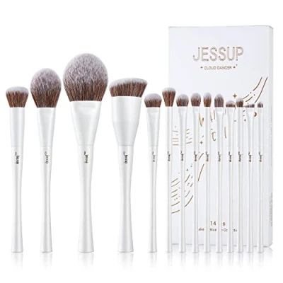 Image of Jessup Makeup Brushes Set 14pcs Make up Premium Synthetic Foundation Concealer Blush Contour Powder Eye Shadow Blending Brush, Pearl White T343