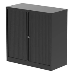 Image of Qube by Bisley 1000mm Side Tambour Cupboard Black No Shelves