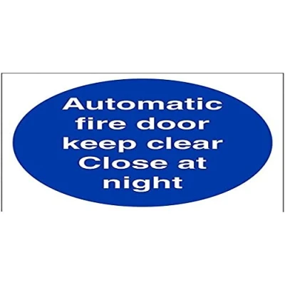 Image of VSafety Automatic Fire Door Keep Clear. Close At Night Sign Square 150mm x 1mm Rigid Plastic