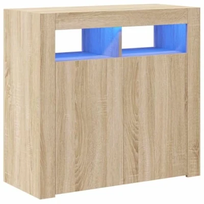 Image of vidaXL Sideboard with LED Lights Indoor Furniture Home Organiser Storage Space Cabinet Cupboard Buffer Server Unit Sonoma Oak
