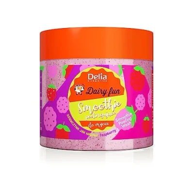 Image of Delia Cosmetics Dairy Fun Body Peeling Smoothie Washes &amp; Refreshes Exfoliates Smoothes Moisturizes, Nourishes, Firms Intense Scent of Raspberry Natural Extracts Scrub 350g