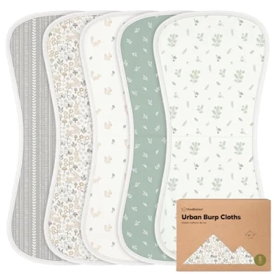 Image of KeaBabies Organic Burp Cloths Baby for Boys and Girls Pack of 5 Ultra Absorbent Muslin Unisex Molleton Nappies Cloth (Prairie)
