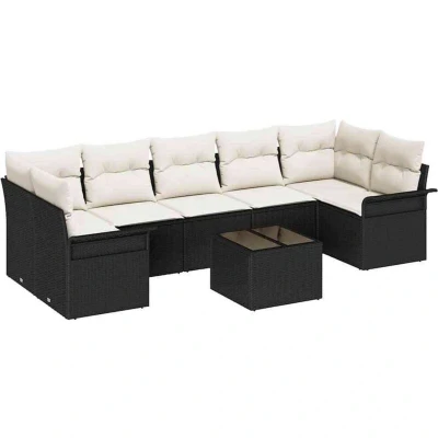 Image of vidaXL 8 Piece Garden Sofa Set with Cushions Black Poly Rattan