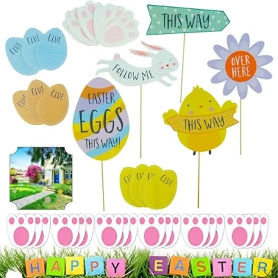 Image of 65Pcs Easter Egg Hunt Arrow Signs, Sign Directions for Kids Garden Game Arrows Outdoor Party Supplies