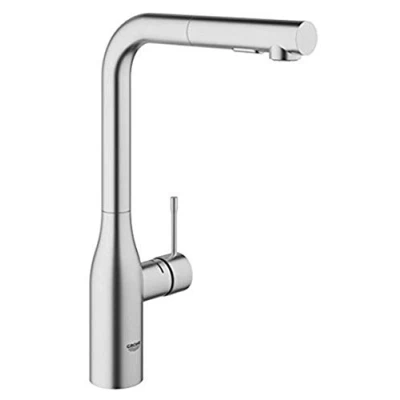 Image of GROHE Essence 1 Lever Pull Out Dual Spray Kitchen Mixer Tap (High L Spout, 360 Swivel Range, 28mm Ceramic Cartridge, Min. Recomm. Pressure 1.0 Bar, Tails 3/8 Inch), Size 348mm, SuperSteel, 30270DC0