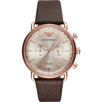 Image of Emporio Armani Mens&#039; Aviator Watch AR11106 Black &amp; Rose Gold Metal One Size