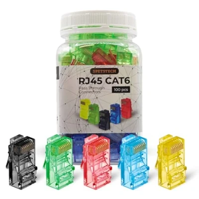 Image of Spetstech RJ45 Connectors 100 Pack Cat 6 PASS Through (Cat Ends / Cat6 Plugs Modular Plugs/Ethernet Connectors) for Ethernet Cables (100, mix)
