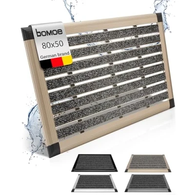 Image of bomoe Aluminium Door Mat 50x80cm AluGant Front with Rubber Backing Dirt Trapper Runner Absorbent Heavy Duty Entrance for Indoor &amp; Outdoor Champagne metallic