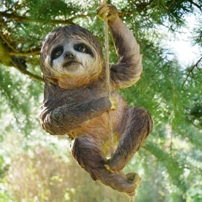 Image of THE ENCHANTED Garden Hanging Sloth Statue Resin Outdoor Ornament Tree Sculpture Decoration