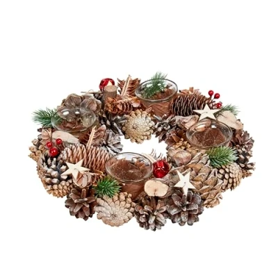 Image of Smart Garden Frosted Star Candle Holder Pinecones, Foliage and Stars 33cm Christmas Table Décor Festive Xmas Decoration