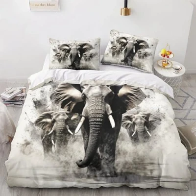 Image of GEEYOU Elephant Warmth Quilt Cover Set Hidden Zipper Duvet with Pillowcases African Bedding Soft Microfiber Comforter Various Sizes for Kids Adults Double（200x200cm）
