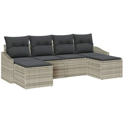 Image of vidaXL 6 Piece Garden Sofa Set with Cushions Light Grey Poly Rattan