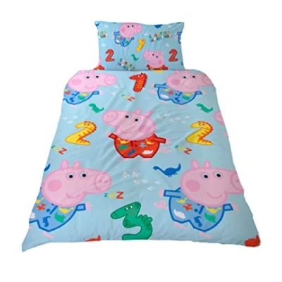 Image of Peppa Pig Official Single Duvet Cover George Counting Dinosaurs Design Blue Reversible Two Sided Bedding Merchandise Pillow Case